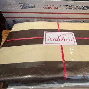 $1,375! NWT Ann Gish 100% Silk Taffeta Chocolate Stripe QUEEN Duvet Cover ONLY